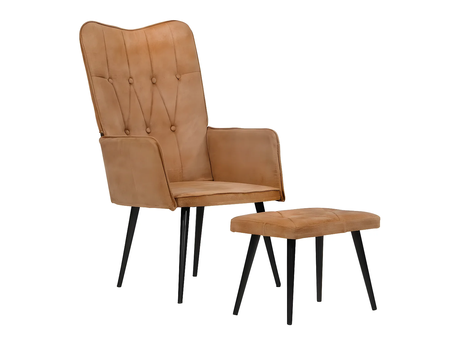 Wingback stoel met voetensteun Bruin canvas