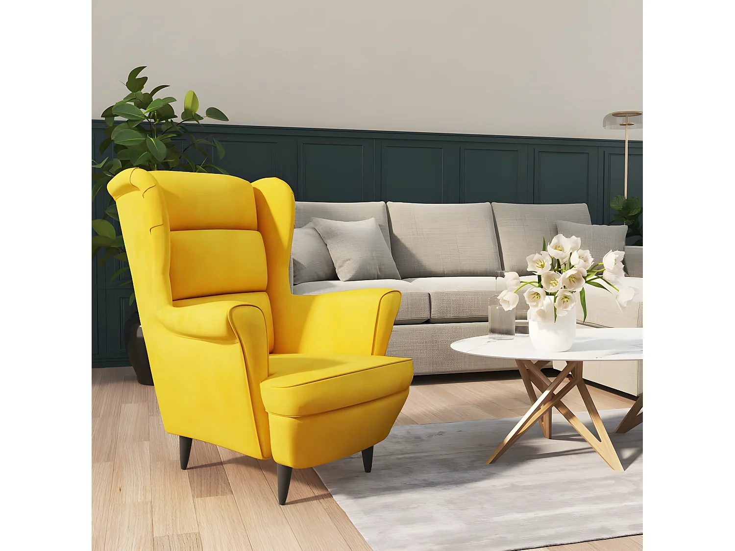 Fauteuil jaune moutarde velours