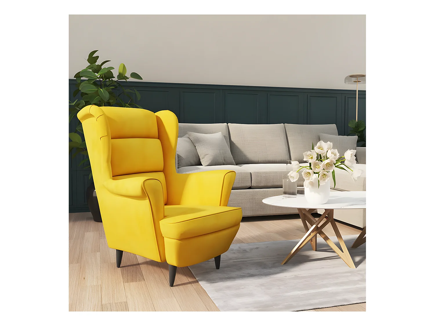 Fauteuil jaune moutarde velours