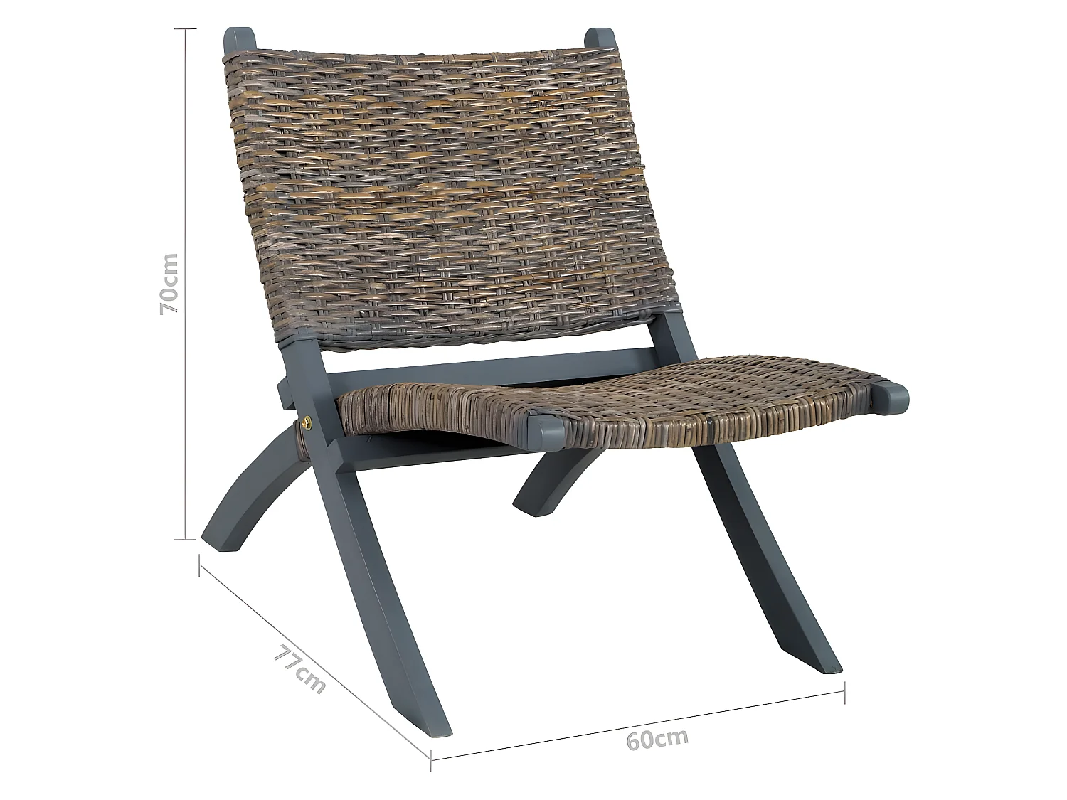 Poltrona relax grigia Kubu rattan naturale e legno di mogano