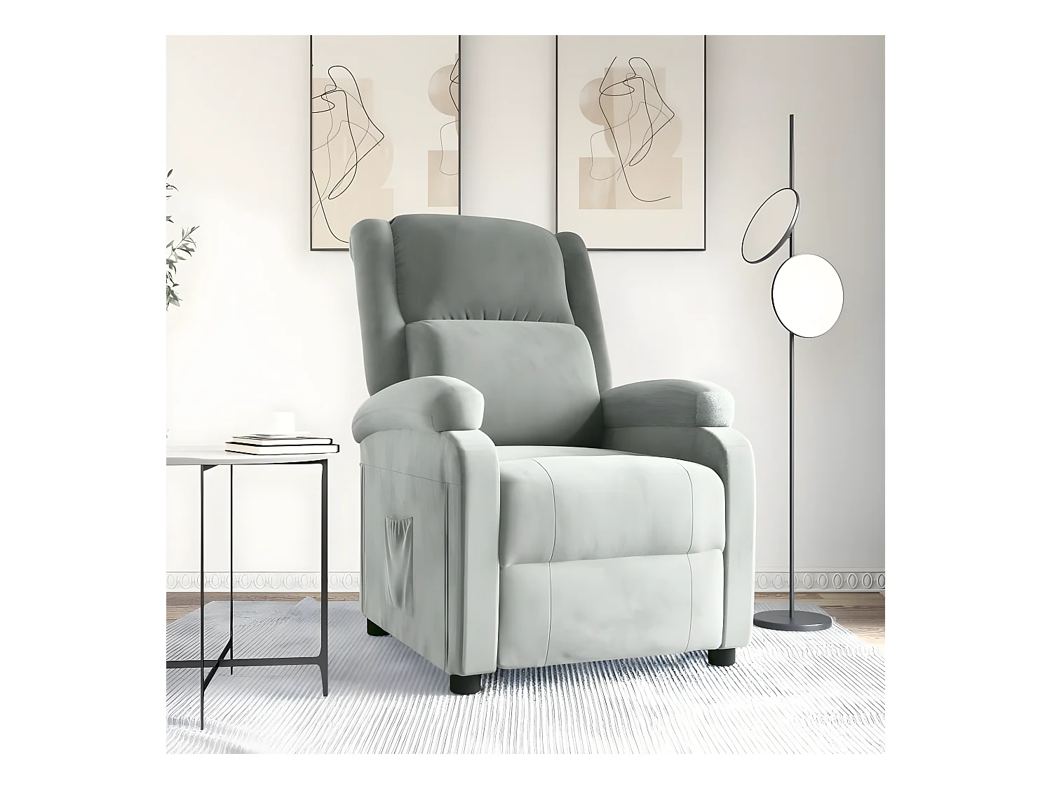Sillón reclinable de terciopelo gris claro