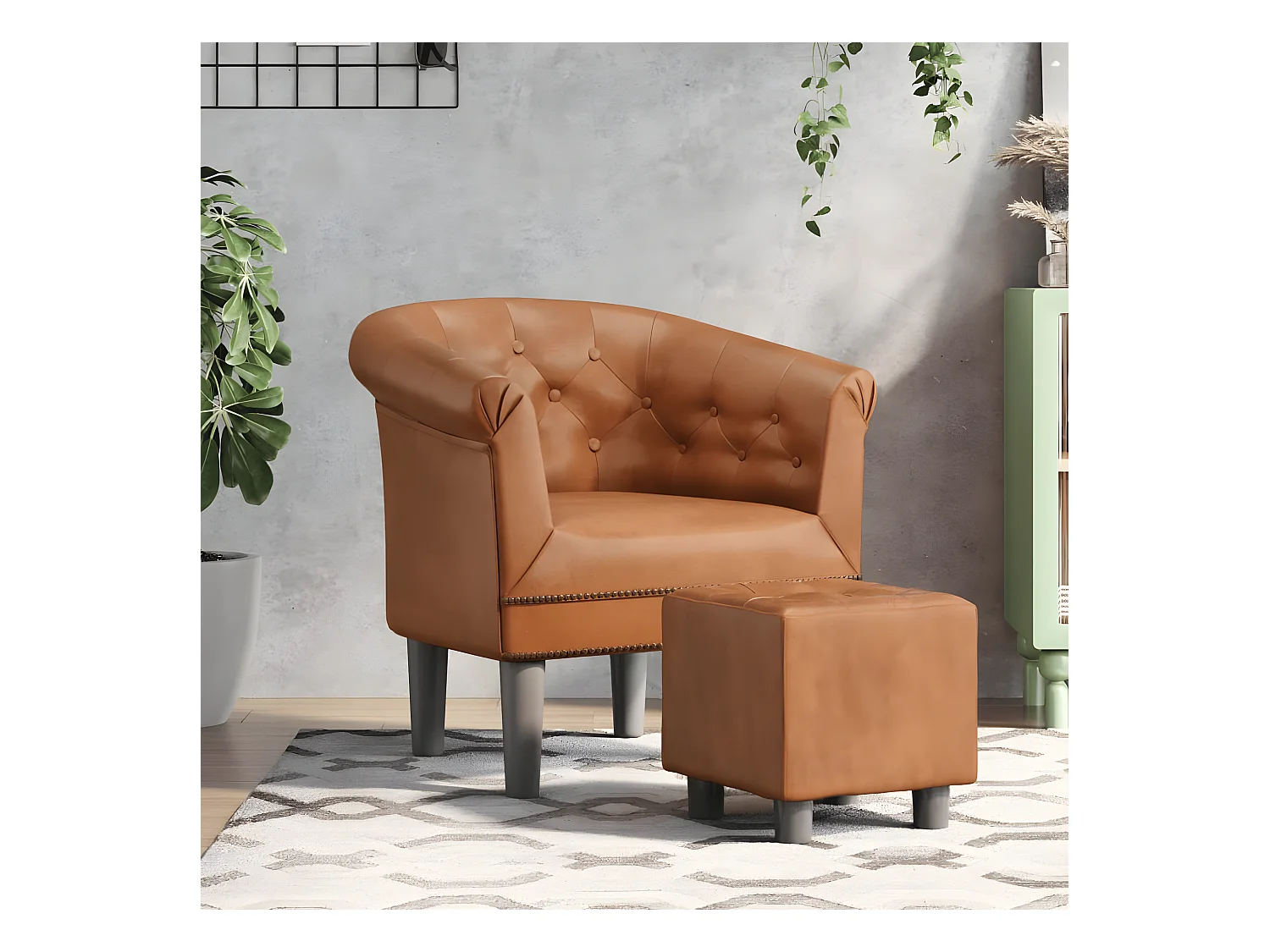 Converteerbare fauteuil met bruine kunstleren voetsteun