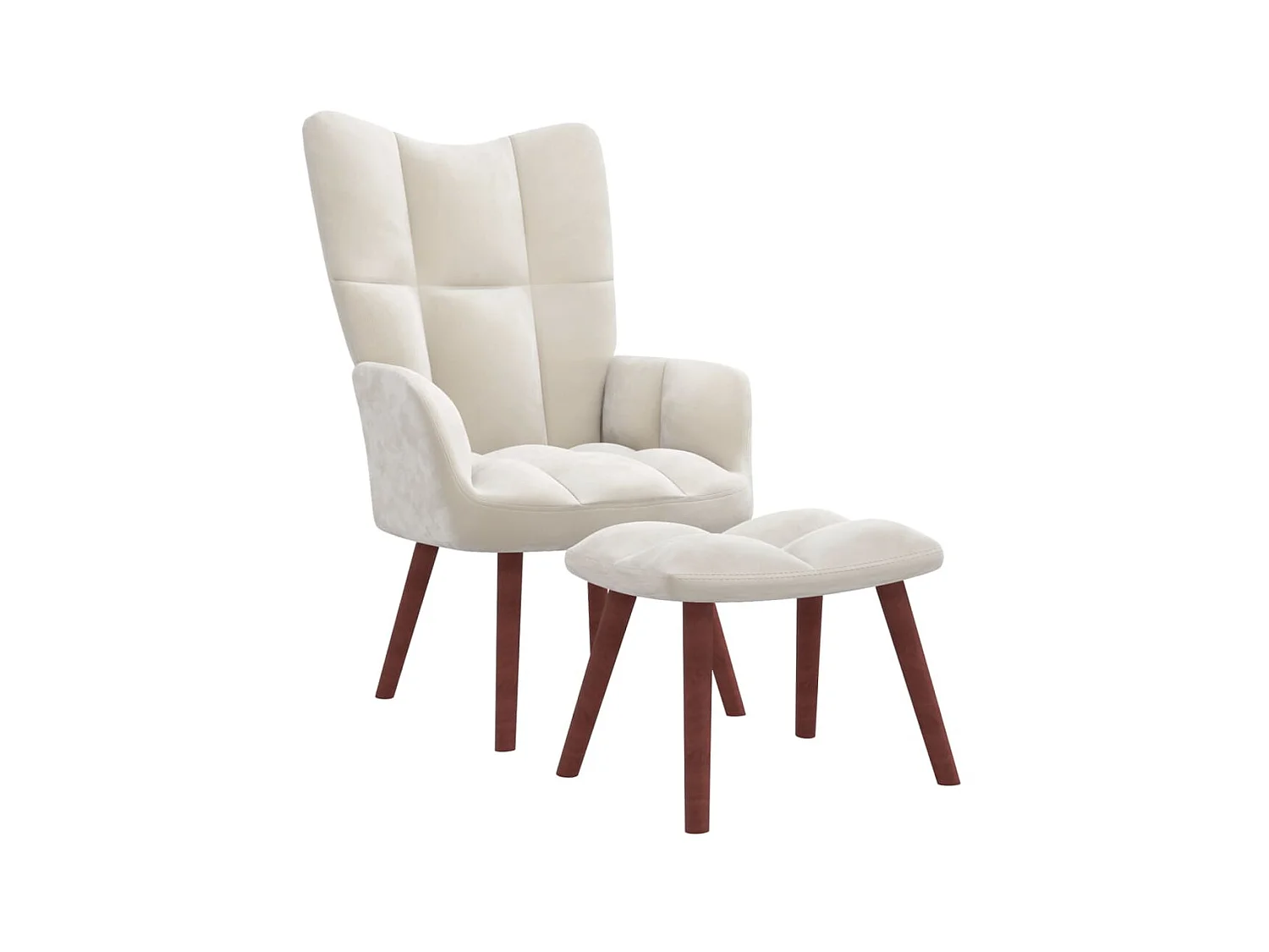 Chaise de relaxation avec repose-pied Blanc crème Velours