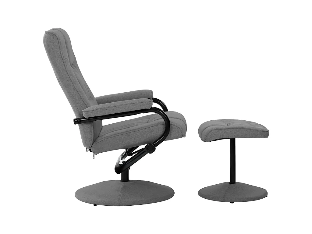 Liegesessel mit Fußstütze. Hellgrauer Stoff