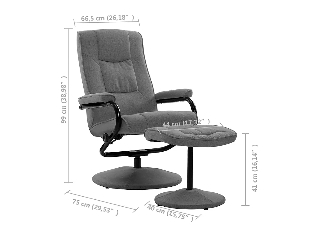 Liegesessel mit Fußstütze. Hellgrauer Stoff