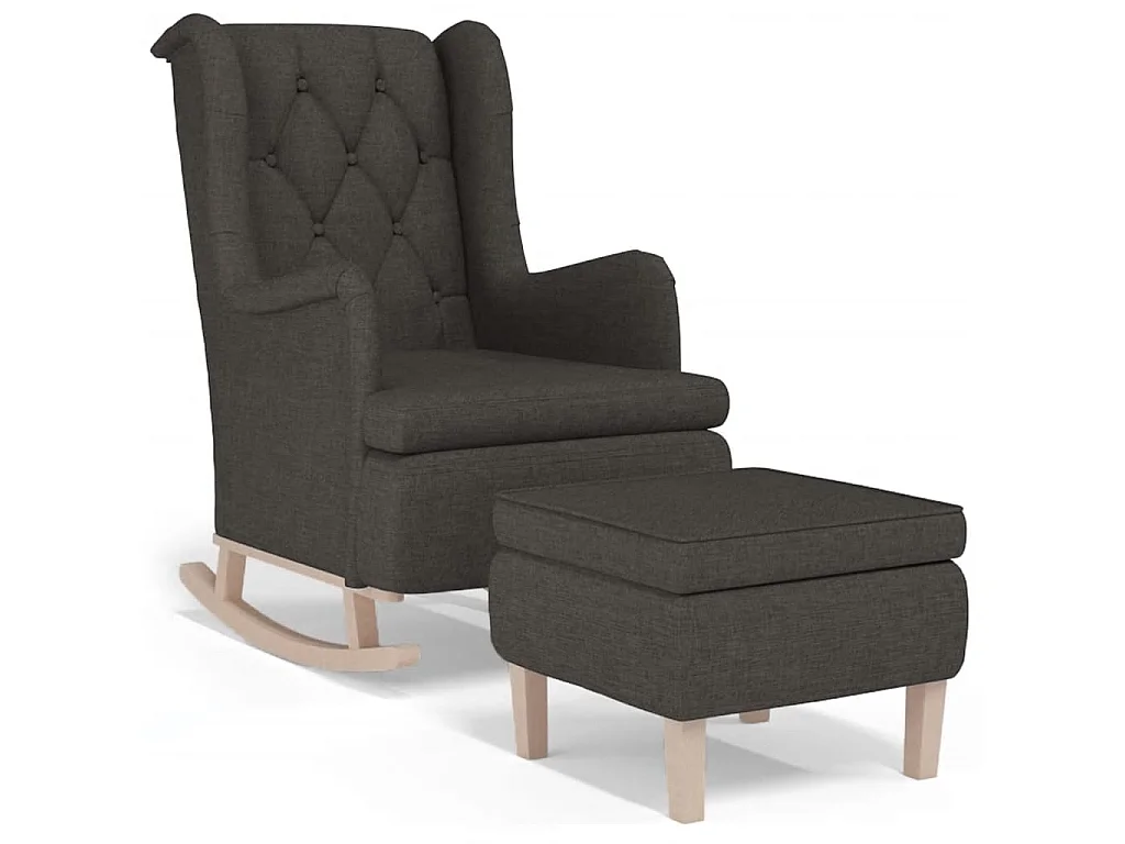 Fauteuil avec pieds à bascule et tabouret Gris foncé Tissu