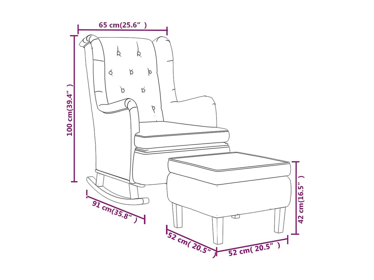Fauteuil avec pieds à bascule et tabouret Gris foncé Tissu