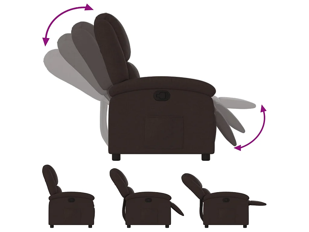 Sillón reclinable de tela marrón oscuro