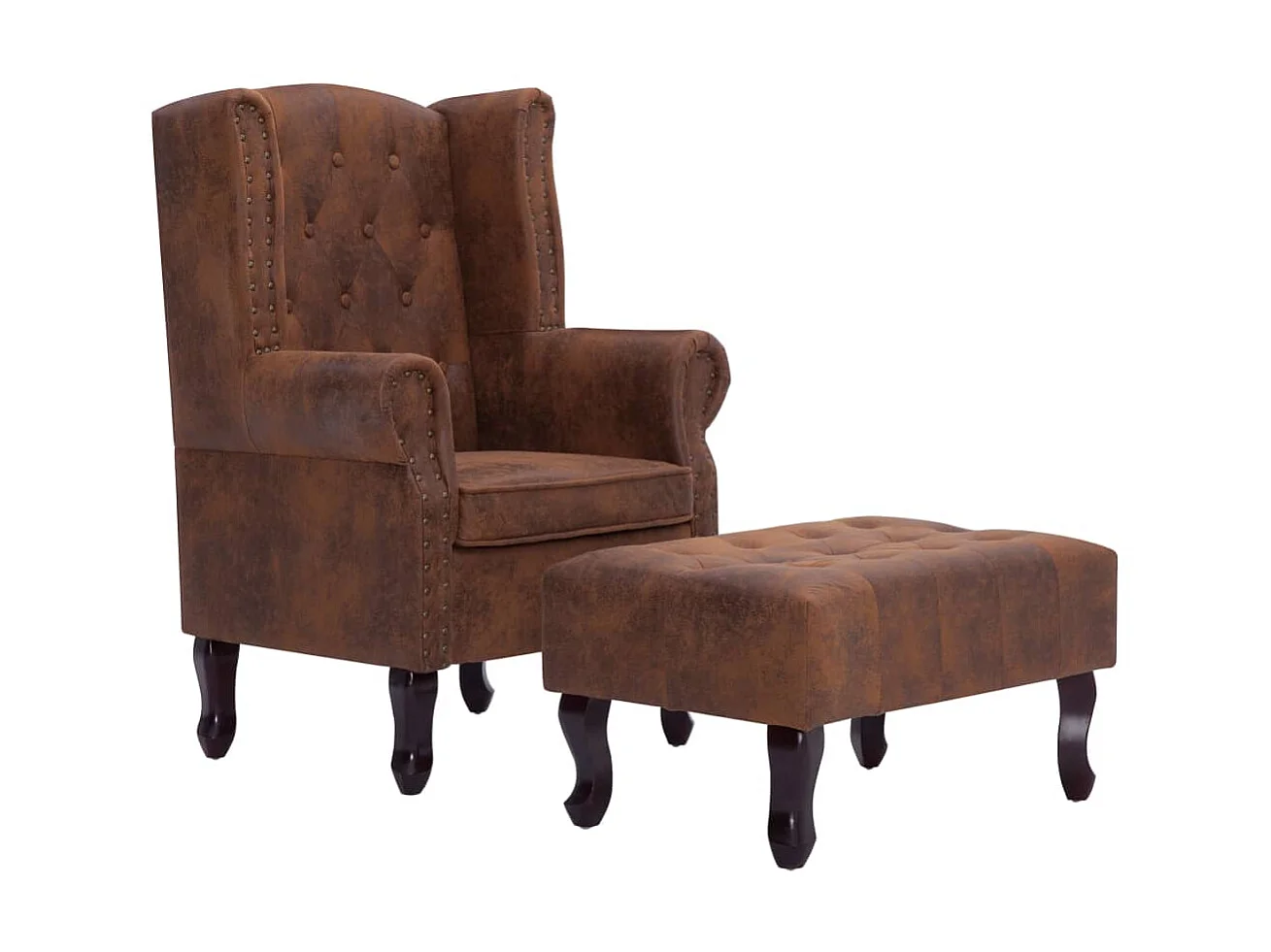 Fauteuil Chesterfield et repose-pieds Marron Similicuir daim