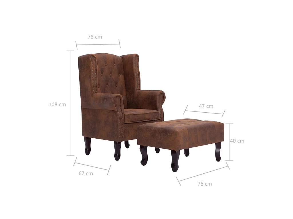 Fauteuil Chesterfield et repose-pieds Marron Similicuir daim