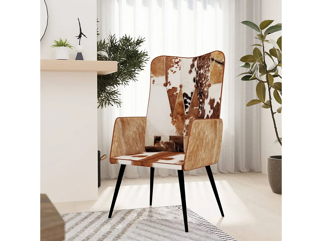 Chaise à oreilles Marron et blanc Cuir véritable