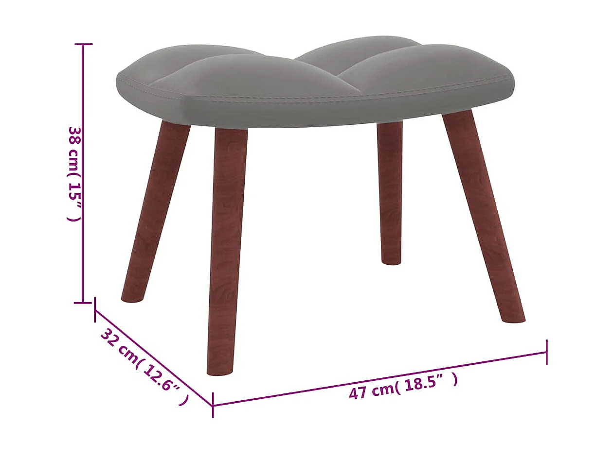 Chaise de relaxation avec repose-pied Gris clair Velours