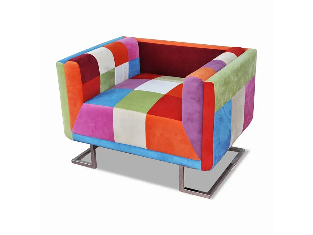 Fauteuil cube avec design de patchwork Chrome Tissu