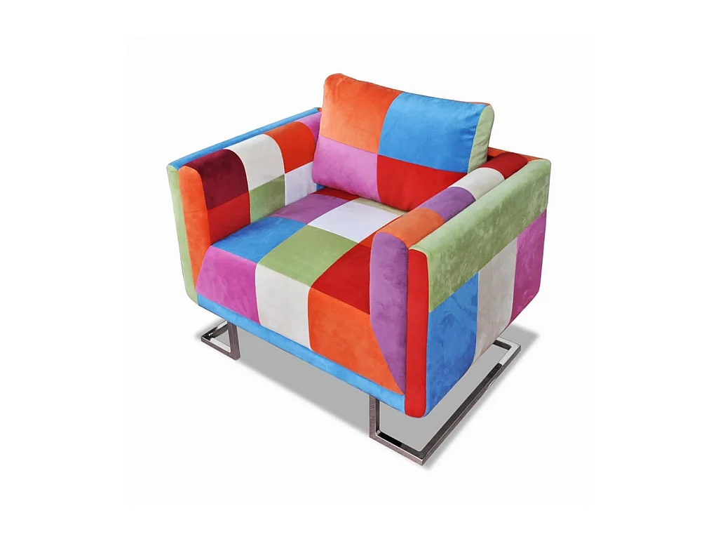 Fauteuil cube avec design de patchwork Chrome Tissu