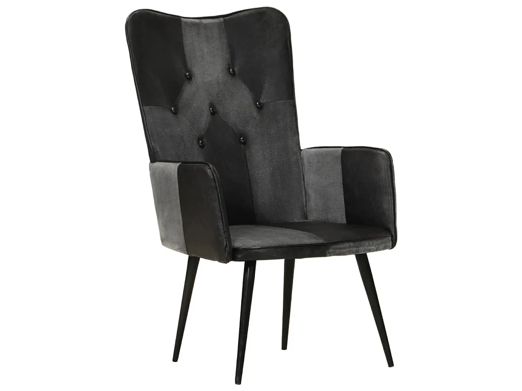 Chaise à oreilles Noir et gris Cuir véritable