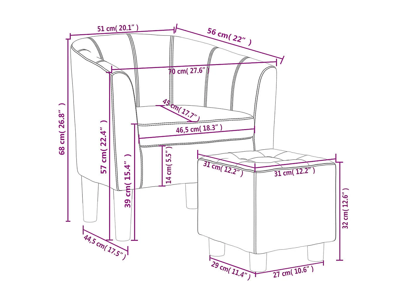 Sillón convertible con reposapiés de piel sintética marrón