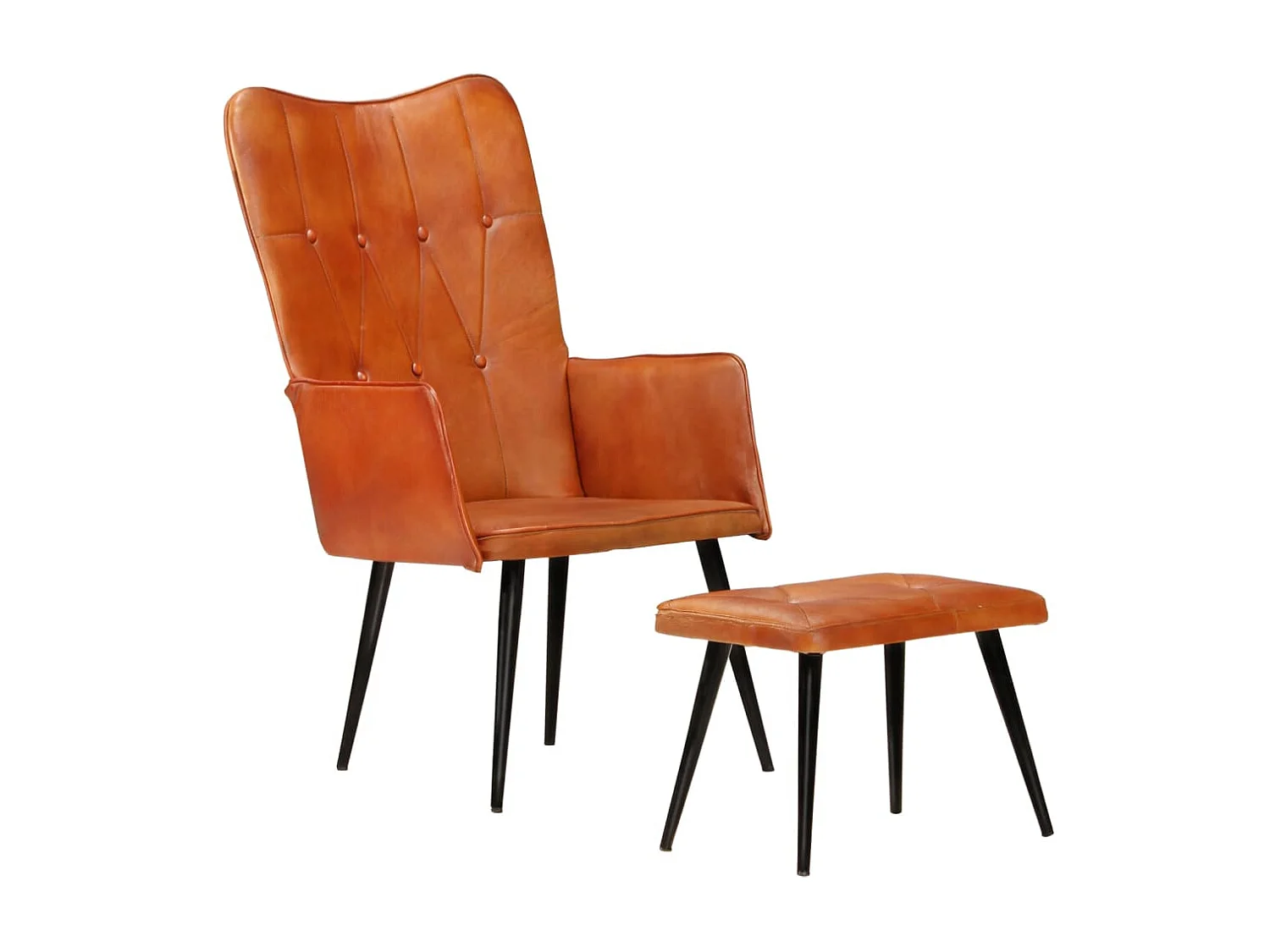 Oorfauteuil met voetsteun Roodbruin Echt leer