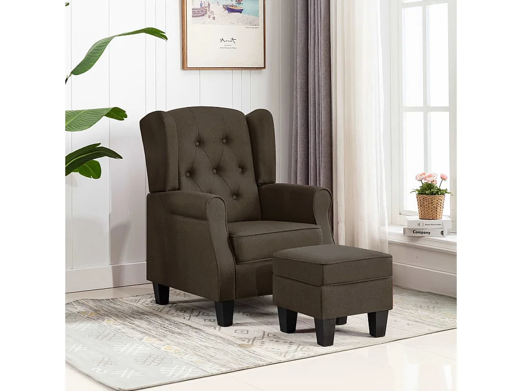 Fauteuil avec repose-pied Marron Tissu