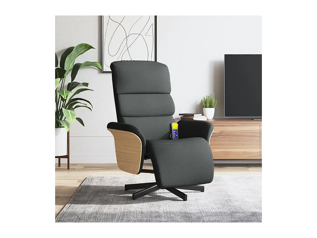 Fauteuil inclinable de massage et repose-pieds gris foncé tissu