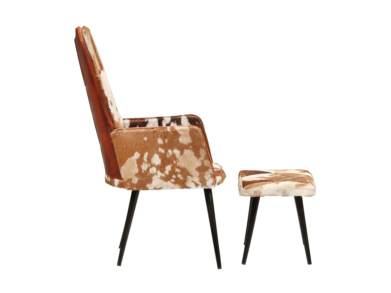 Chaise à oreilles avec repose-pied Marron Cuir véritable