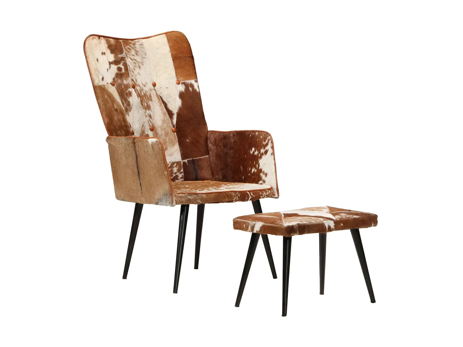 Chaise à oreilles avec repose-pied Marron Cuir véritable