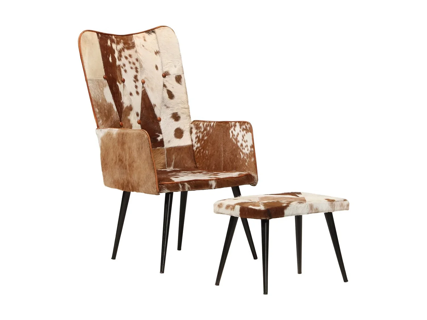 Chaise à oreilles avec repose-pied Marron Cuir véritable