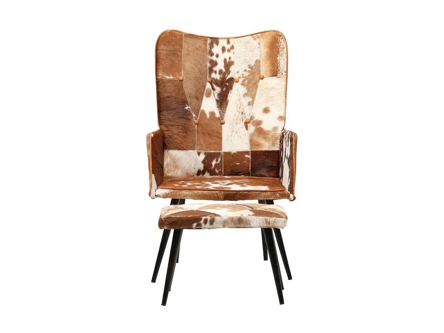 Chaise à oreilles avec repose-pied Marron Cuir véritable