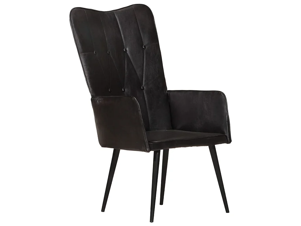 Wingback stoel Zwart Echt leer