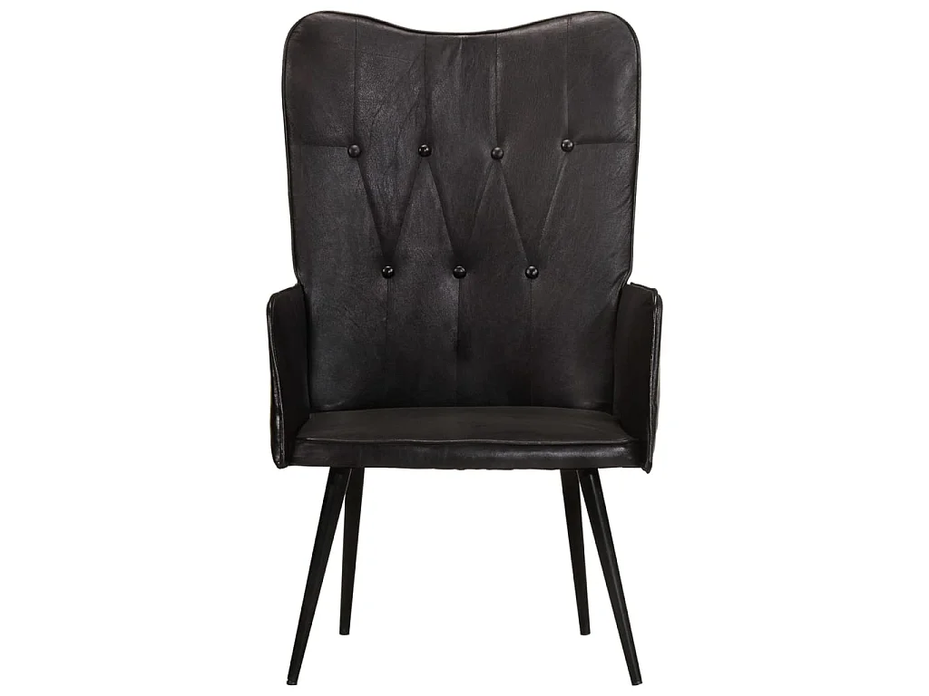 Wingback stoel Zwart Echt leer