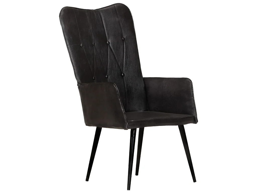 Wingback stoel Zwart Echt leer