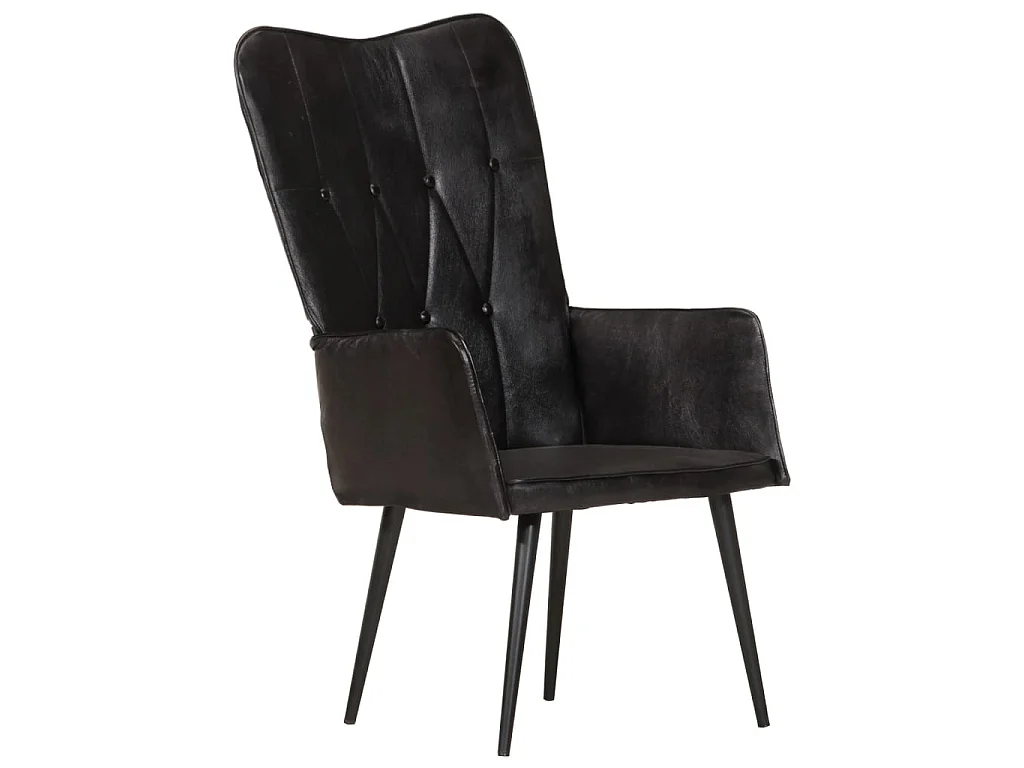 Wingback stoel Zwart Echt leer