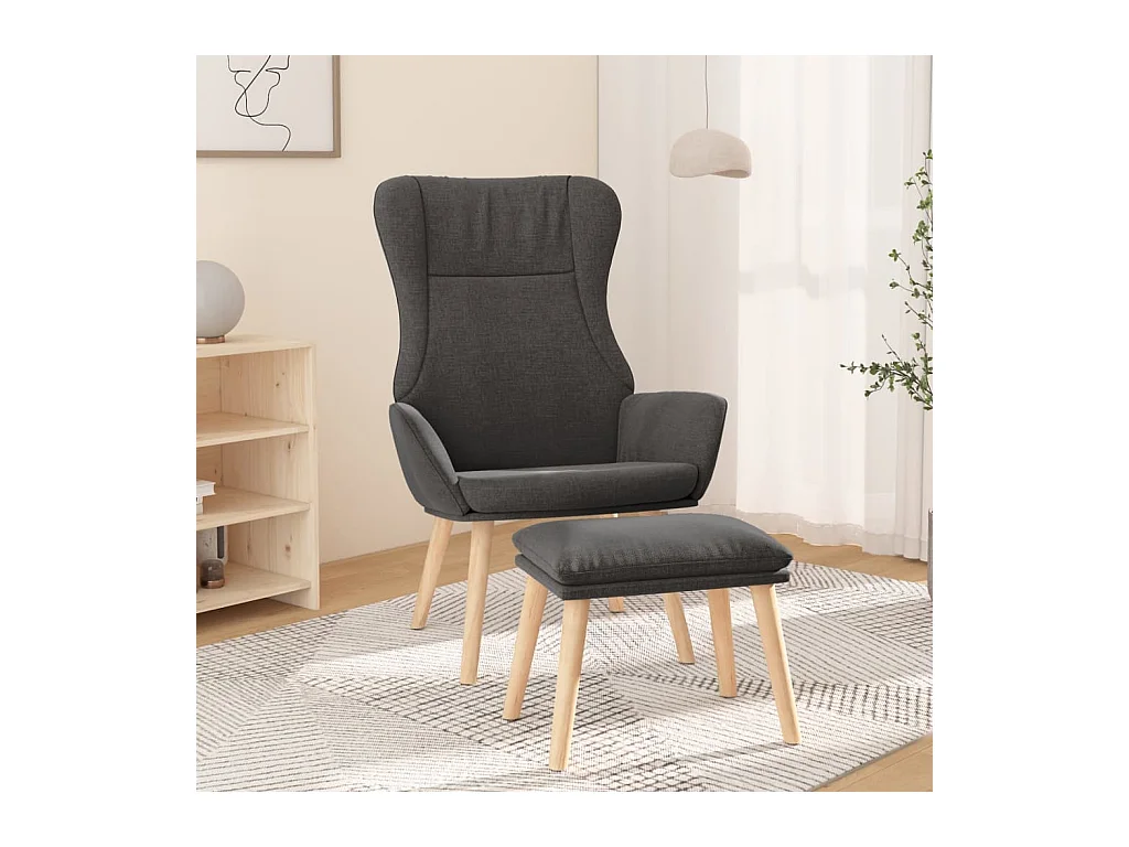 Chaise de relaxation avec repose-pied Gris foncé Tissu