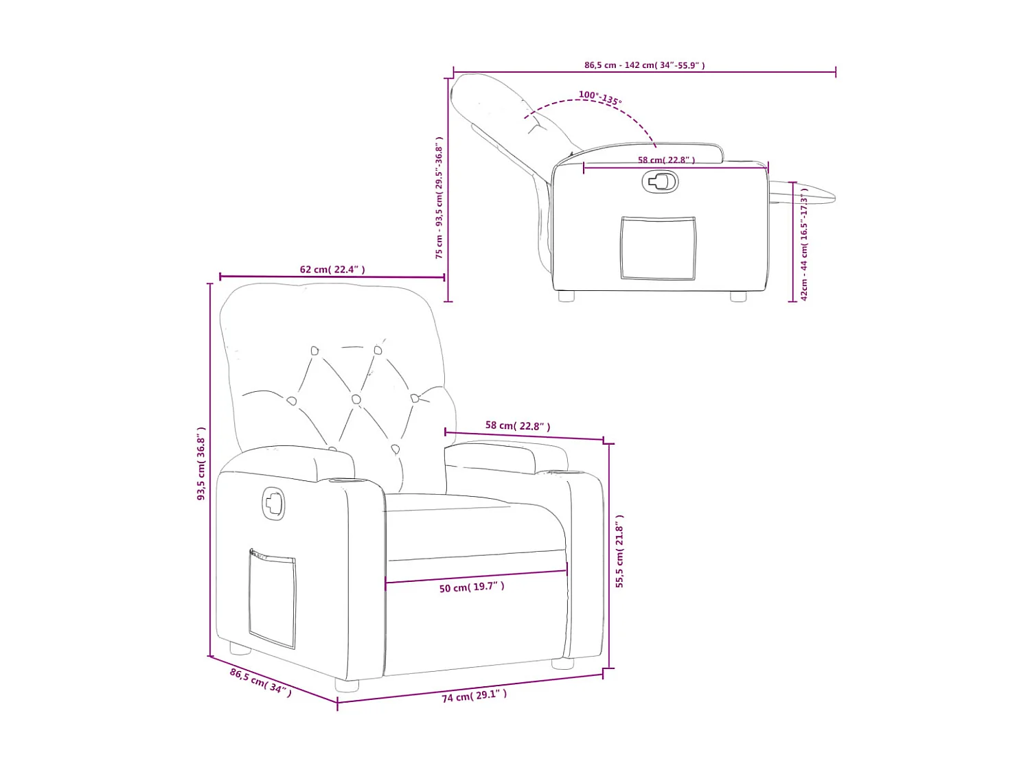 Fauteuil inclinable Gris foncé Tissu