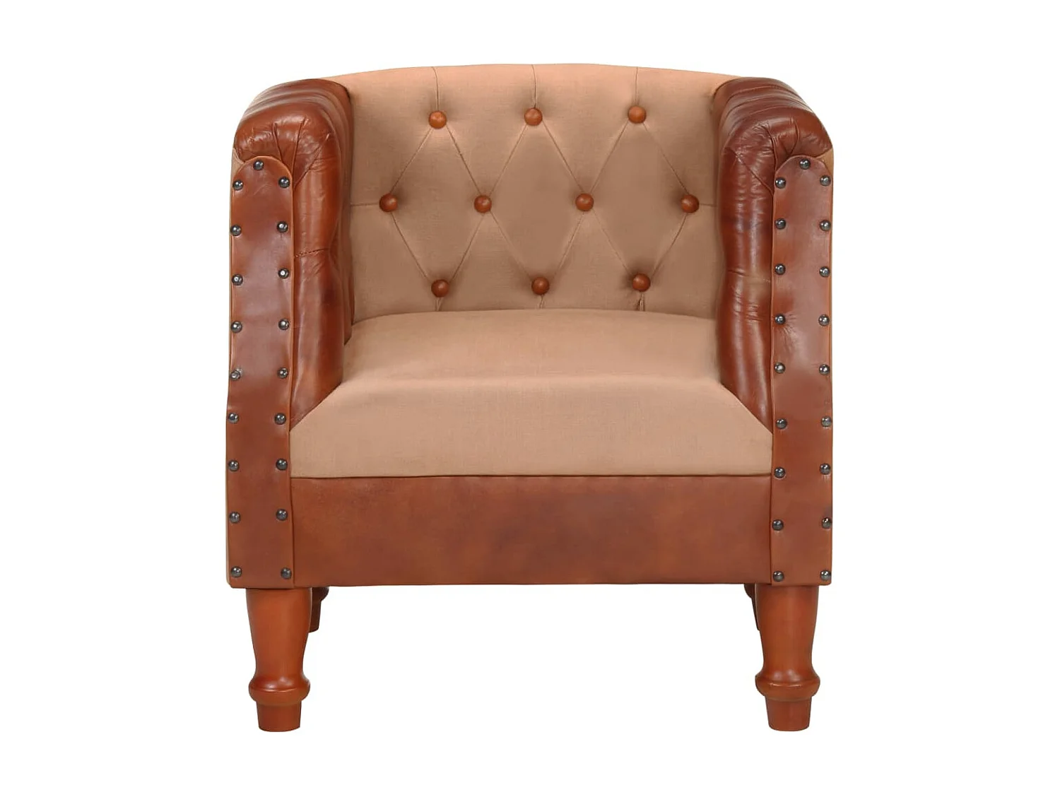 Bruin Fauteuil Echt leer en massief mangohout