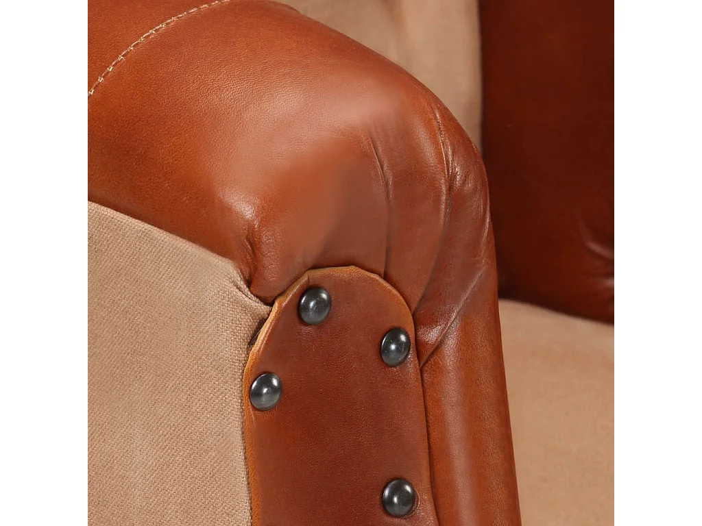 Bruin Fauteuil Echt leer en massief mangohout