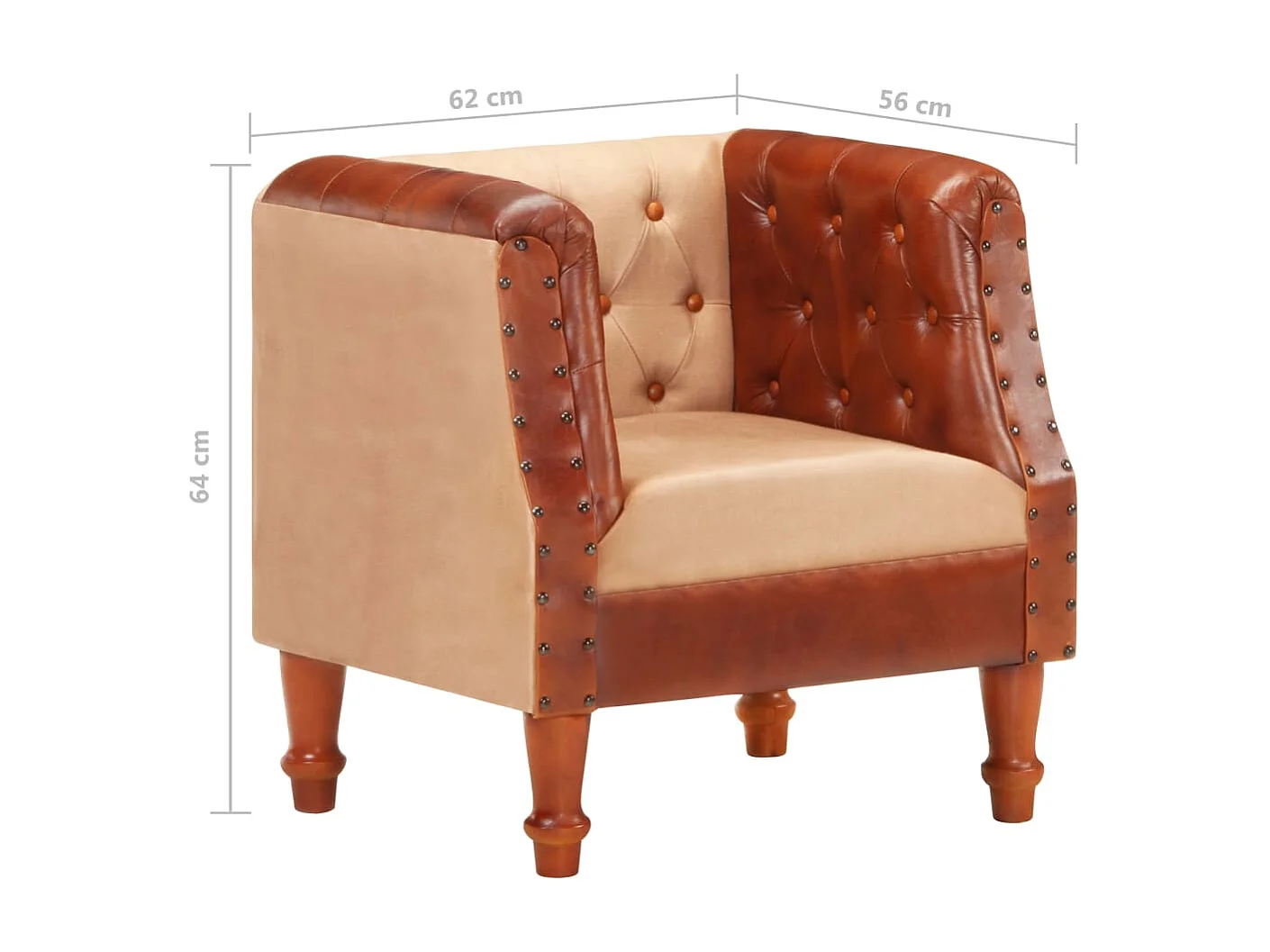 Bruin Fauteuil Echt leer en massief mangohout