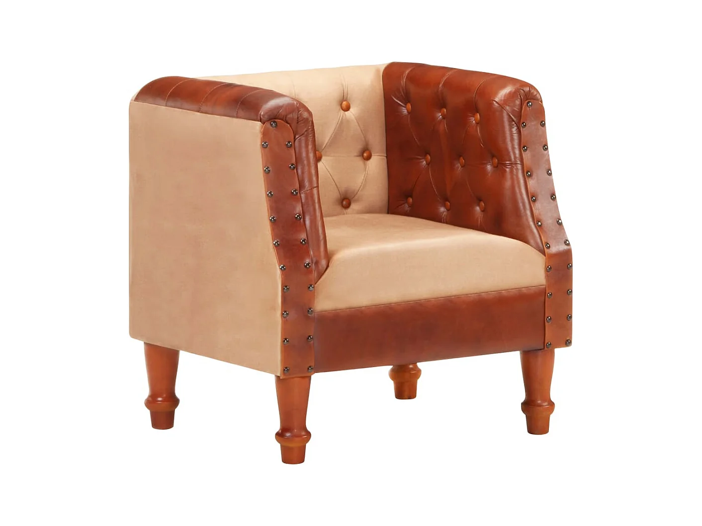 Fauteuil Marron Cuir véritable et bois de manguier massif