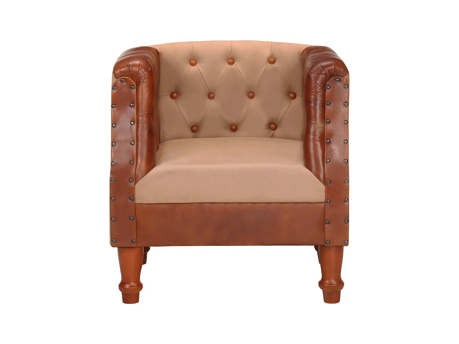 Bruin Fauteuil Echt leer en massief mangohout