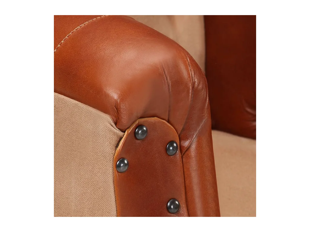Bruin Fauteuil Echt leer en massief mangohout