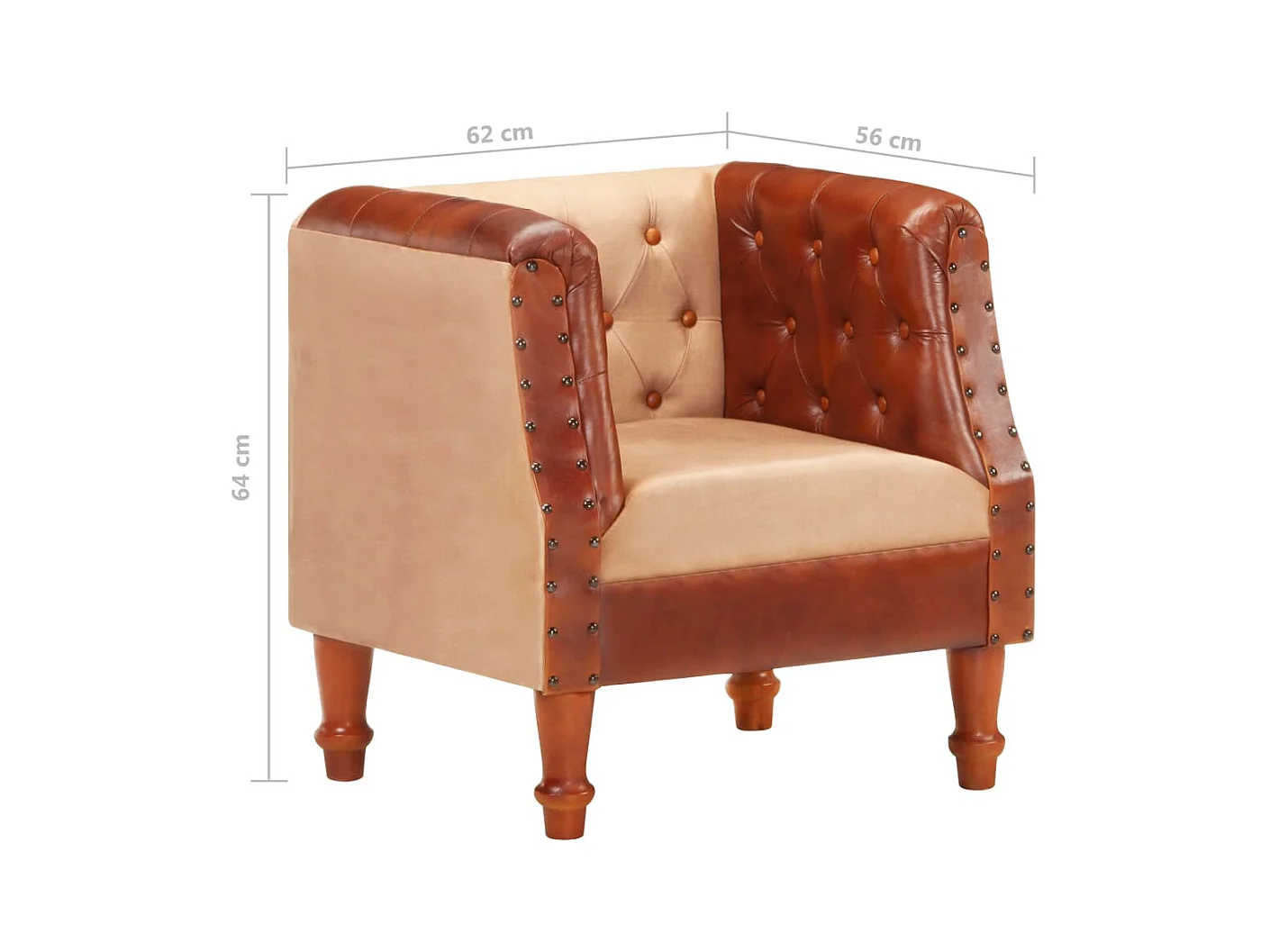 Bruin Fauteuil Echt leer en massief mangohout