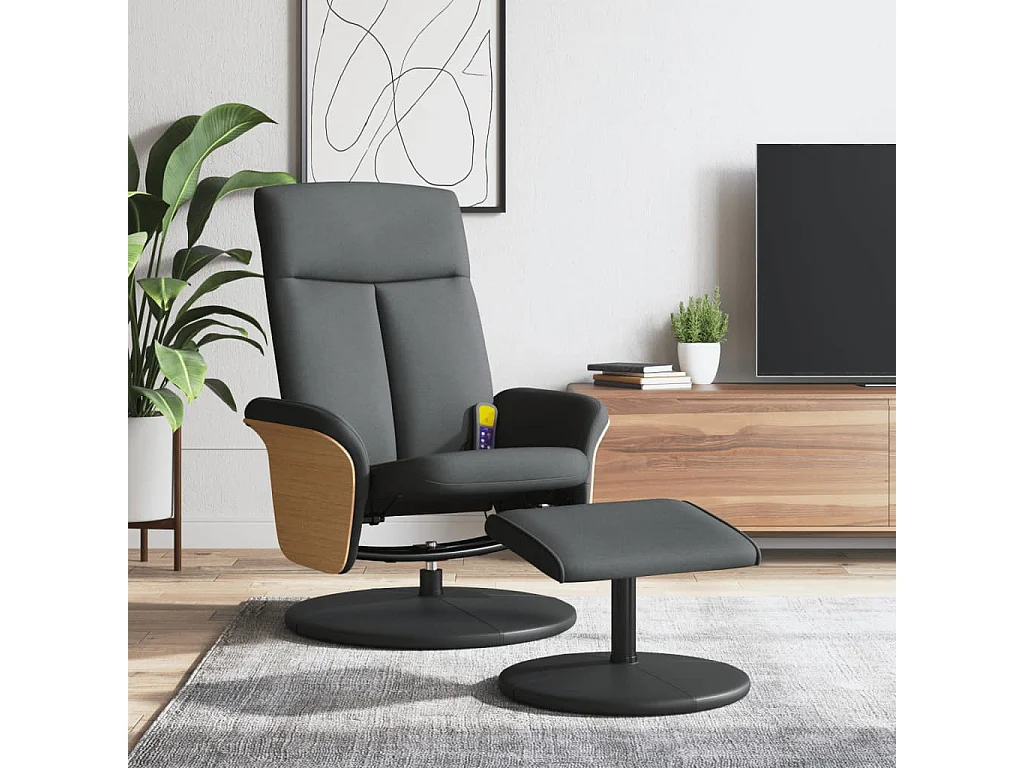 Poltrona massaggiante reclinabile e poggiapiedi in tessuto grigio scuro
