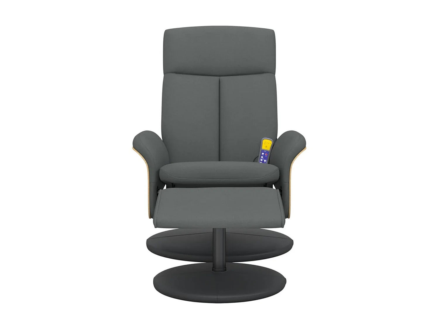 Poltrona massaggiante reclinabile e poggiapiedi in tessuto grigio scuro