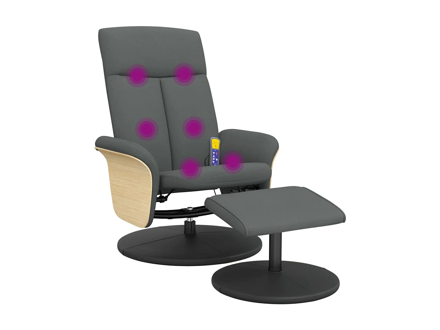 Poltrona massaggiante reclinabile e poggiapiedi in tessuto grigio scuro