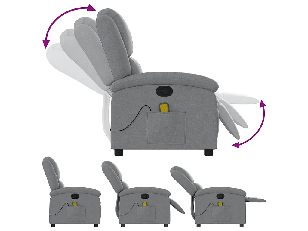 Liegender Massagesessel. Hellgrauer Stoff