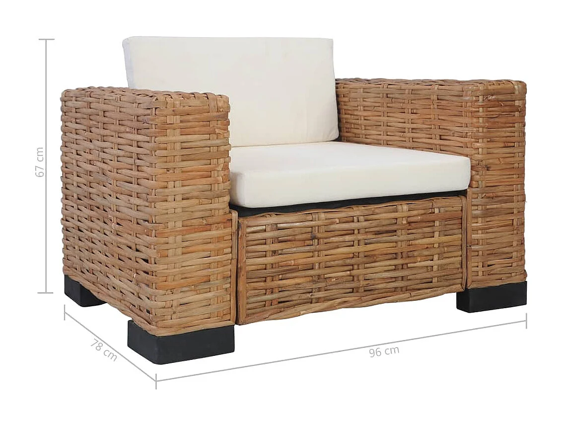 Fauteuil met kussens van natuurlijk rotan