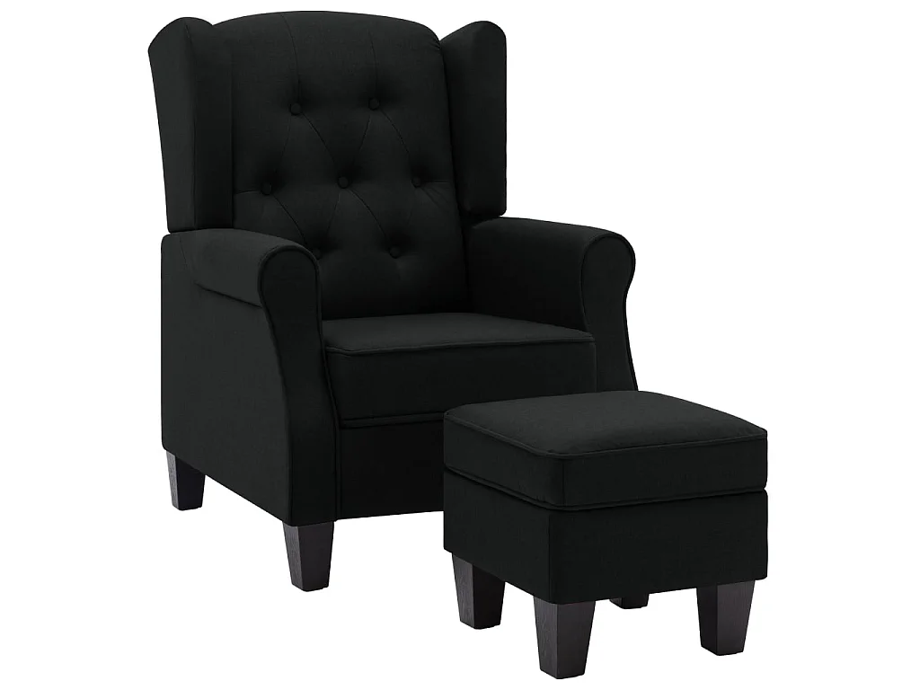 Fauteuil avec repose-pied Noir Tissu
