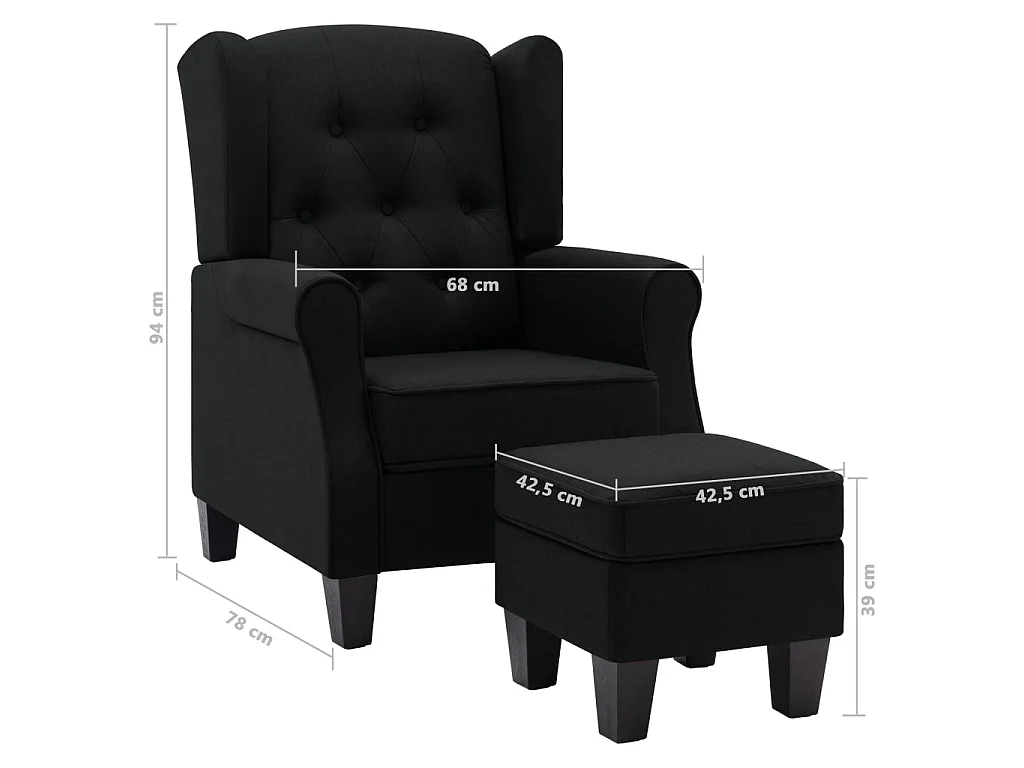 Fauteuil avec repose-pied Noir Tissu