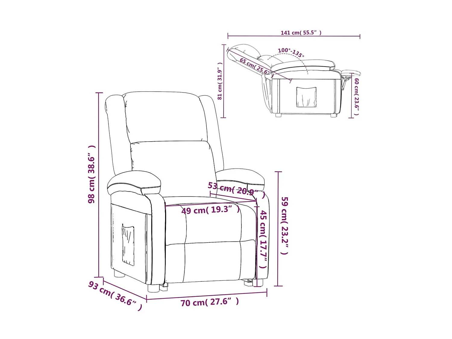 Poltrona reclinabile in tessuto giallo