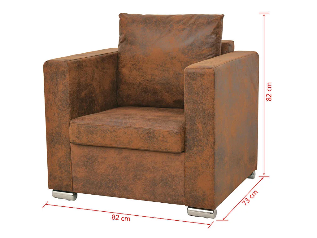 Poltrona de couro sintético camurça marrom