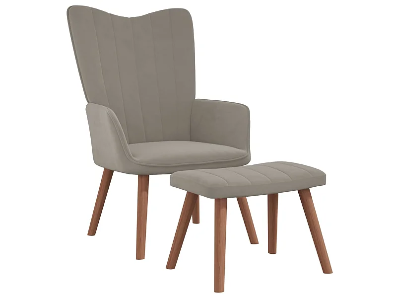 Chaise de relaxation avec repose-pied Gris clair Velours